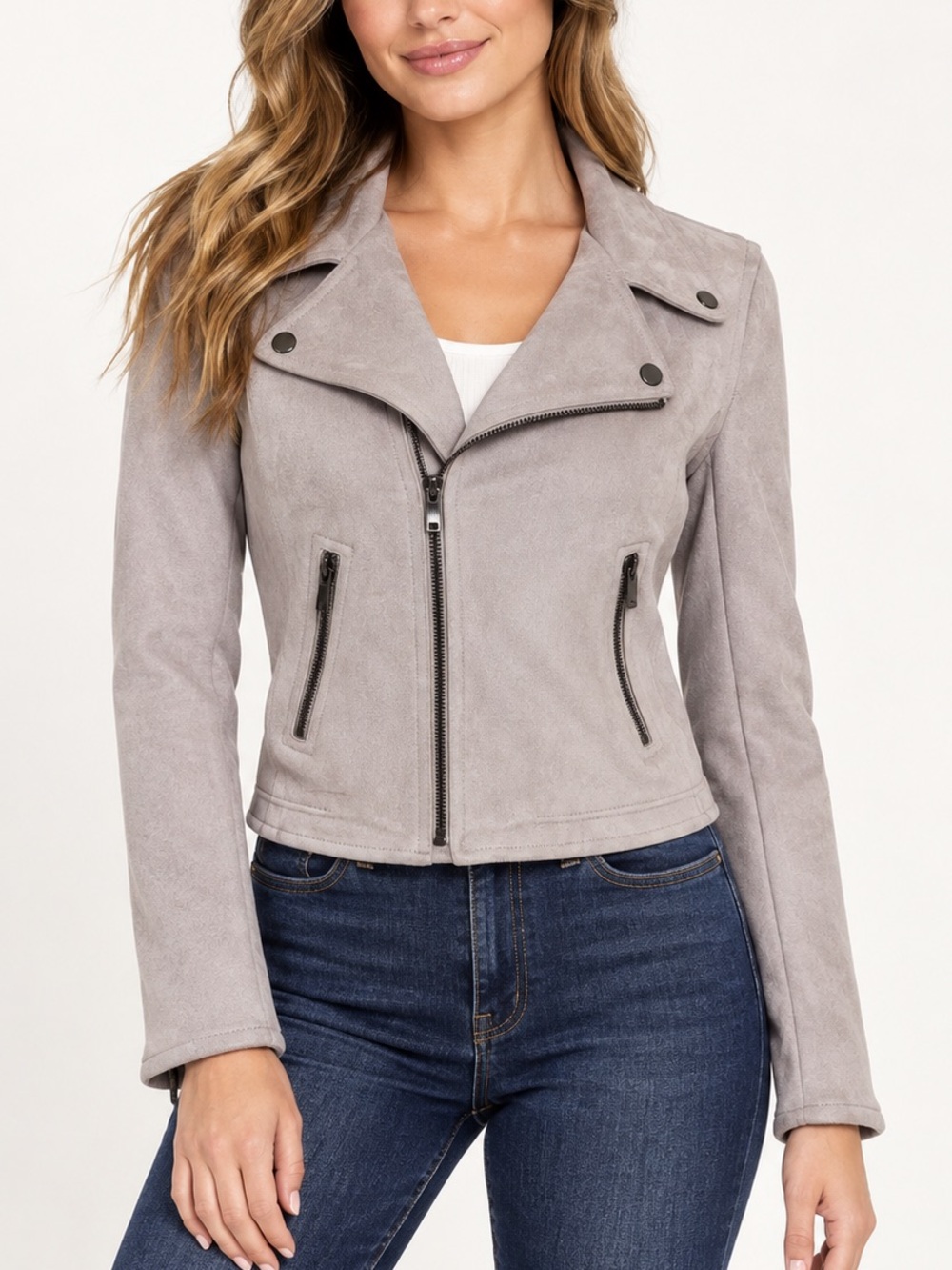 Taupe Faux Suede Cropped Moto Jacket Small Windsor